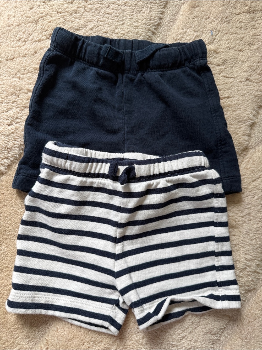 Zara Navy Solid & Navy-White Striped Cotton Shorts Set